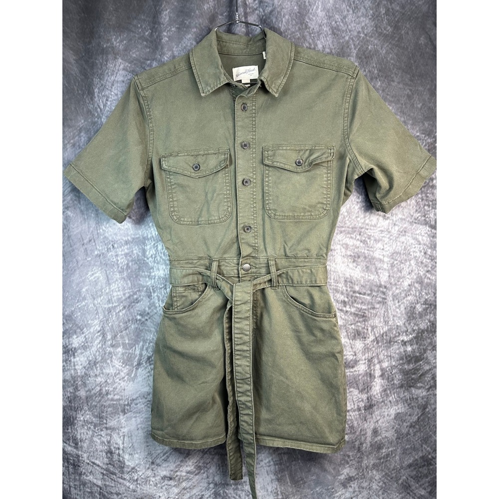 Universal Thread Utility Romper Womens Sm Olive Green Short Sleeve Belted Cargo